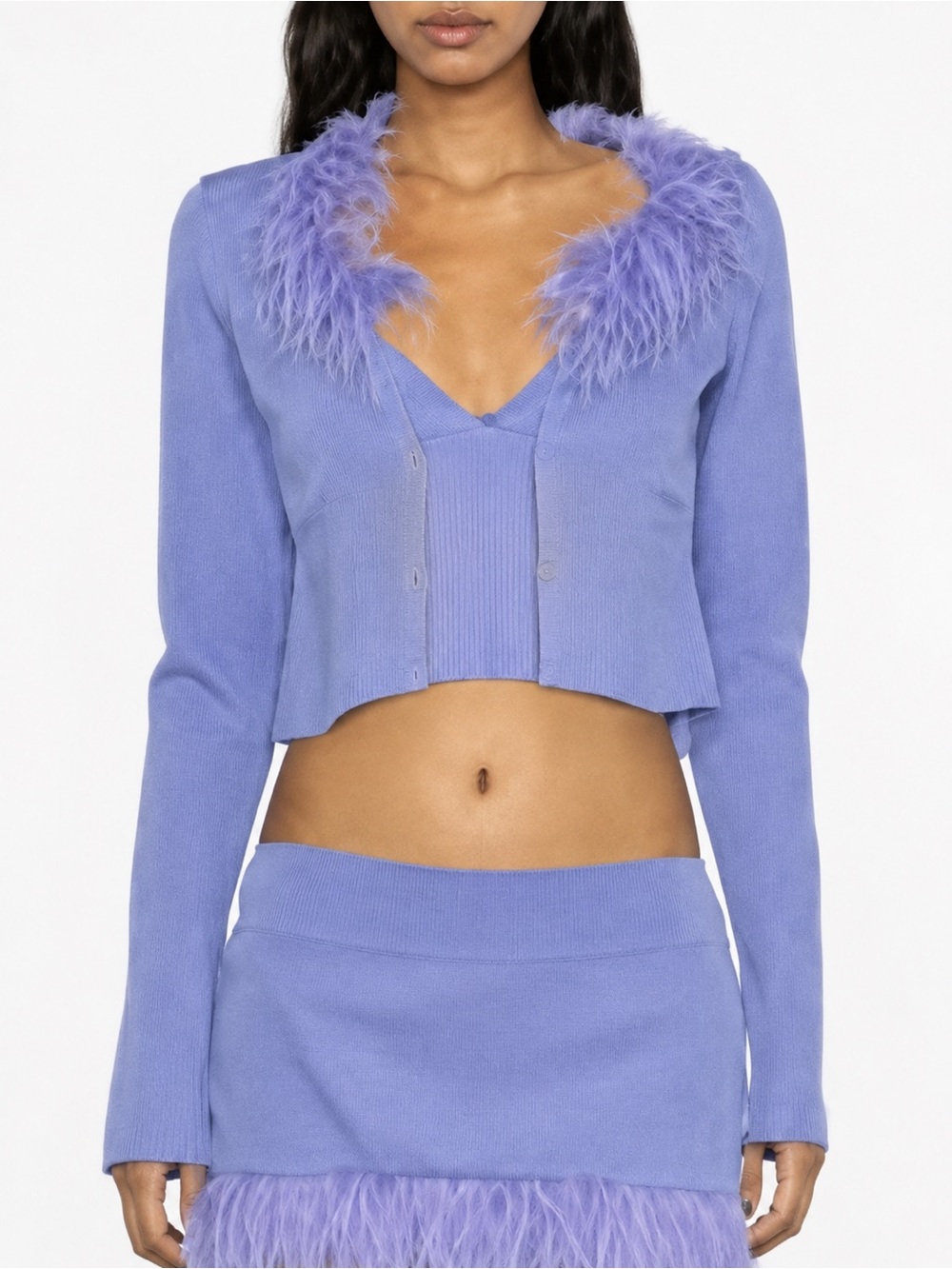 Danielle Guizio Top Size XL Periwinkle feather trimmed in Purple